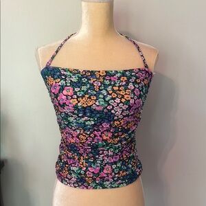 Pink and Blue Fitted Ruched Tankini